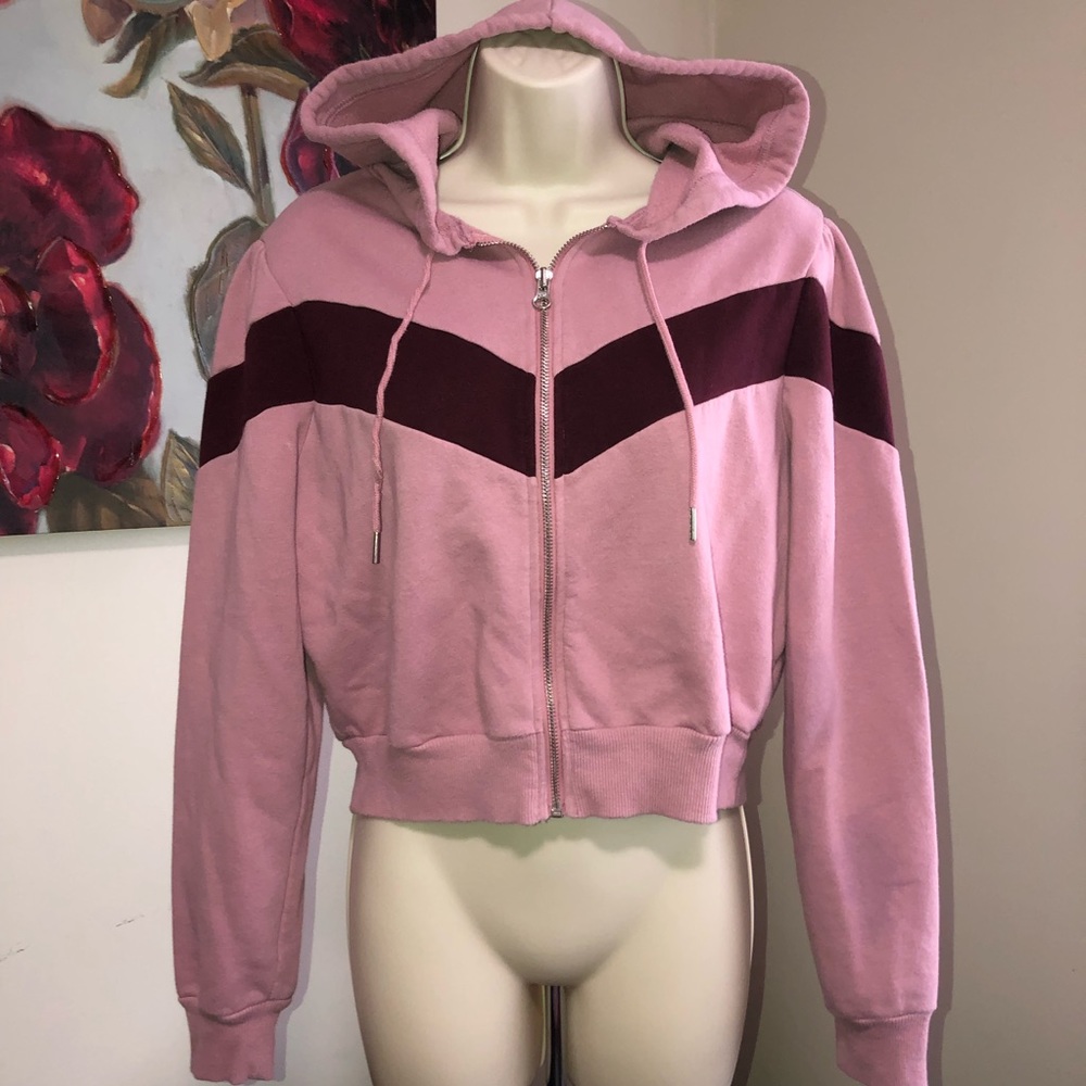 Adorable blush cropped hoodie with maroon chevron